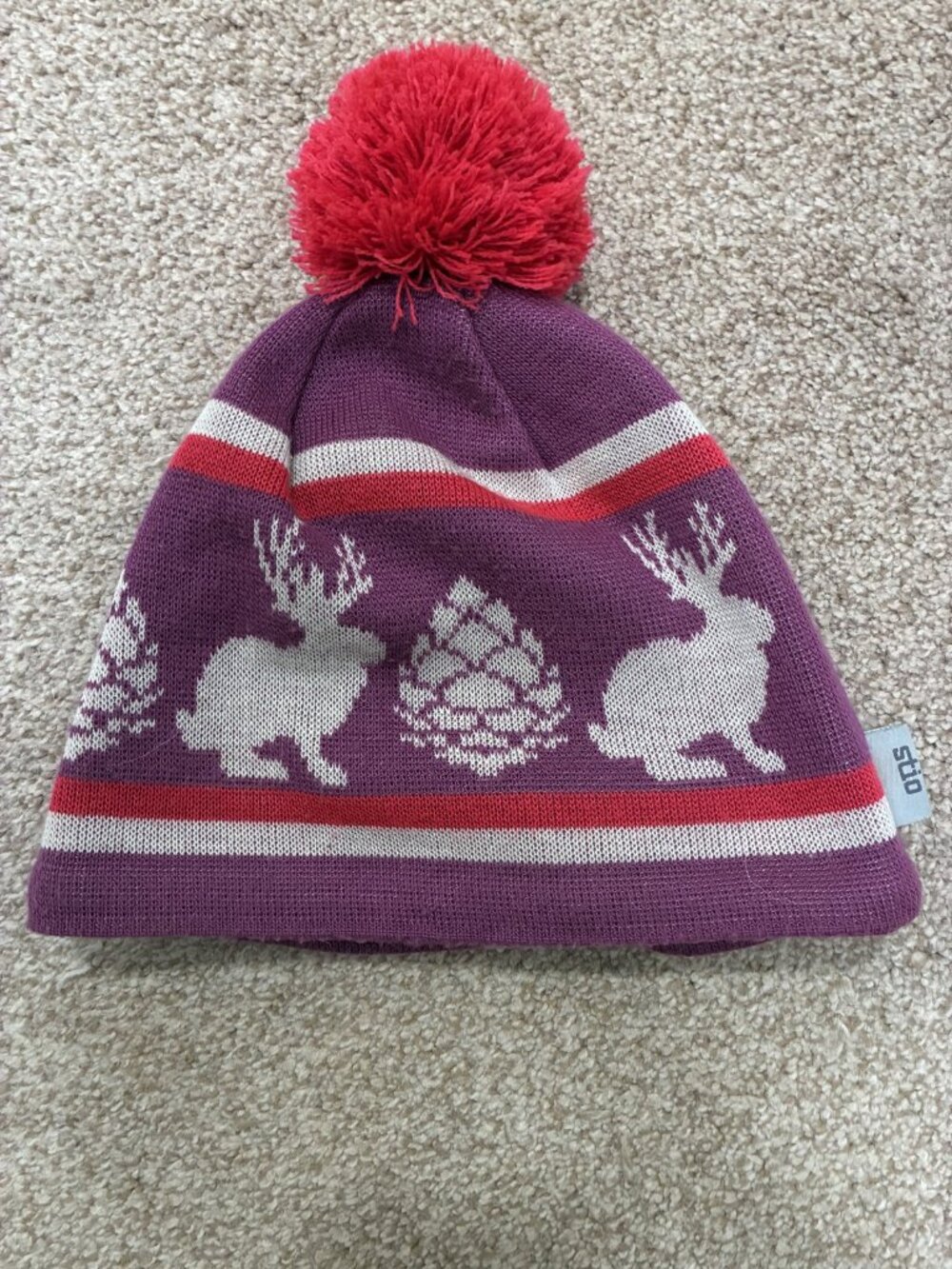 Stio Jackalope Pom Beanie Purple Pink Knit Winter Hat